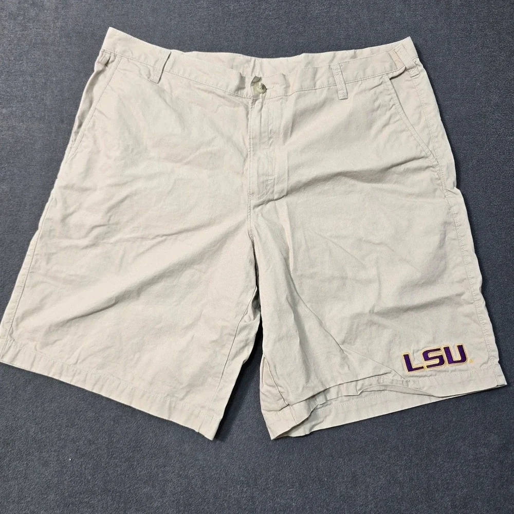Columbia PFG Khaki Tan LSU Tigers Fan Gear Embroidered Chino Shorts Mens 38
